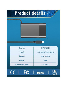 Cargador Laptop HP 65W USB C UNAWUDOH Tipo C 2