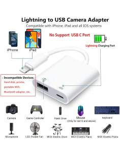 Adaptador Lightning a USB KikoSaka con carga y OTG 3.0 2
