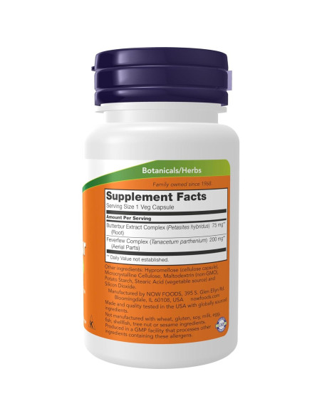 NOW Foods Butterbur con Feverfew 60 Cápsulas Veganas