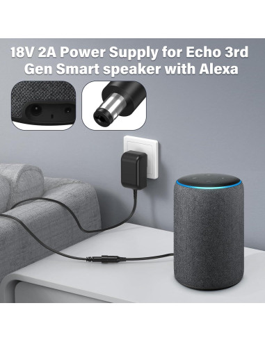 Cargador 18V HIENADTOR para Echo 3ra y 4ta Gen, Show 8