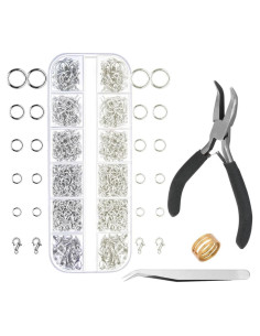 Anezus Kit de Anillas de Salto y Alicates 1200 Piezas Plata