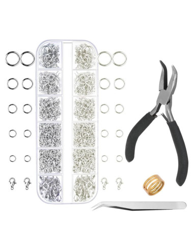 Anezus Kit de Anillas de Salto y Alicates 1200 Piezas Plata