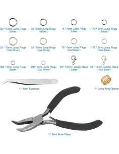 Anezus Kit de Anillas de Salto y Alicates 1200 Piezas Plata 2