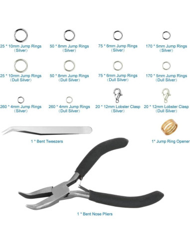 Anezus Kit de Anillas de Salto y Alicates 1200 Piezas Plata