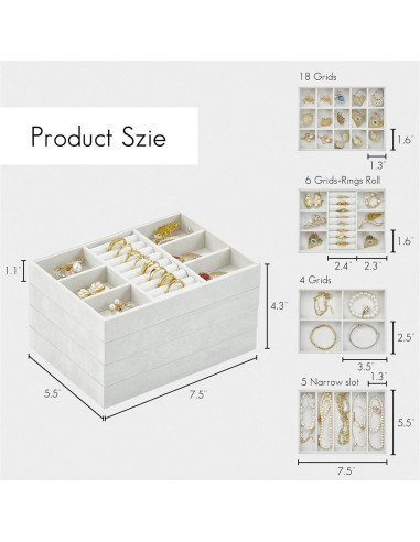 Bandeja de Joyería Vlando 6 Rejillas Organizador Blanco