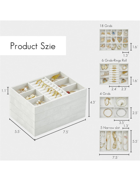Bandeja de Joyería Vlando 6 Rejillas Organizador Blanco