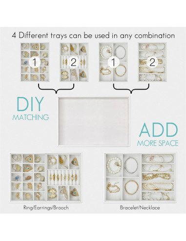 Bandeja de Joyería Vlando 6 Rejillas Organizador Blanco