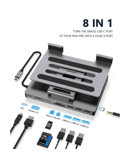 Soporte Hub USB C NXPGKEA 8 en 1 para iPad Pro 4K 60Hz