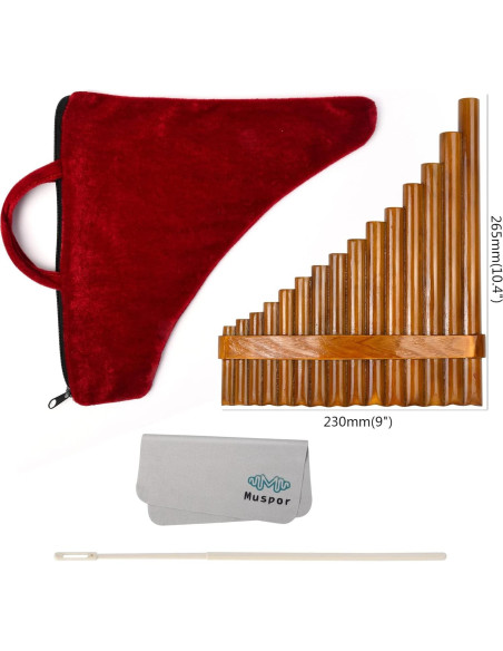 Flauta Pan 15 Tubos Marrón Clave G Afinable Instrumento