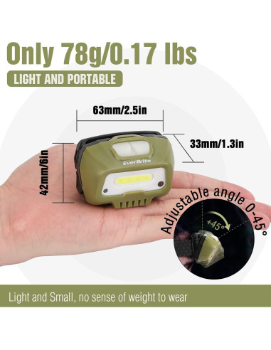 Linterna Frontal LED EverBrite Verde Recargable 6 Modos