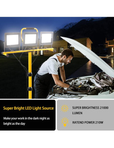 Luz de trabajo LED GUWELL 21000 lúmenes 3 cabezales 2