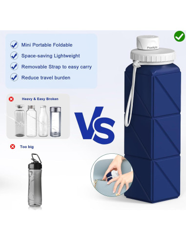 Botella de Agua Plegable Popdigito 610ml Silicona a Prueba de Fugas