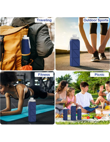 Botella de Agua Plegable Popdigito 610ml Silicona a Prueba de Fugas