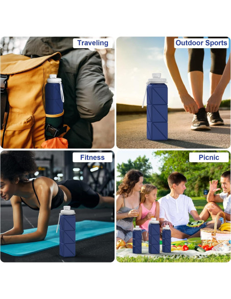 Botella de Agua Plegable Popdigito 610ml Silicona a Prueba de Fugas