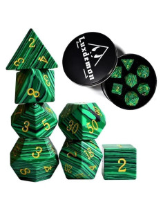 Set de Dados de Piedra de Malaquita 7 Pcs para D&D