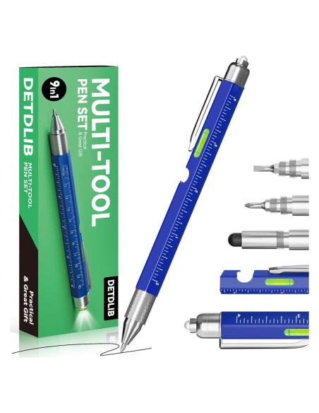 Bolígrafo Multitool 9 en 1 DETDLIB con Luz LED Azul