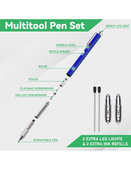Bolígrafo Multitool 9 en 1 DETDLIB con Luz LED Azul