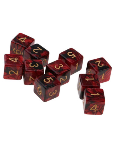 10 Dados Poliedricos D6 Acrílico 16mm Rojo Negro para RPG