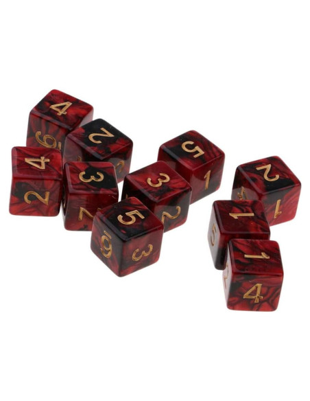 10 Dados Poliedricos D6 Acrílico 16mm Rojo Negro para RPG