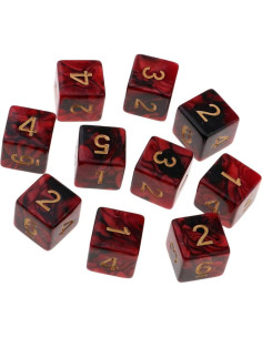 10 Dados Poliedricos D6 Acrílico 16mm Rojo Negro para RPG 2