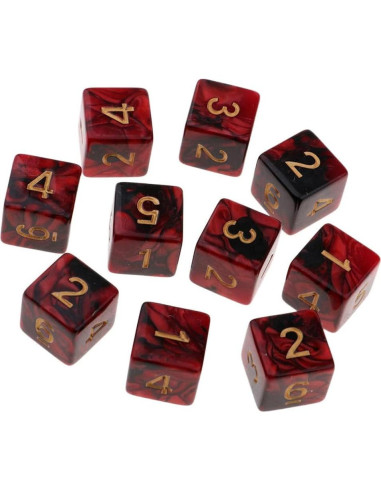 10 Dados Poliedricos D6 Acrílico 16mm Rojo Negro para RPG