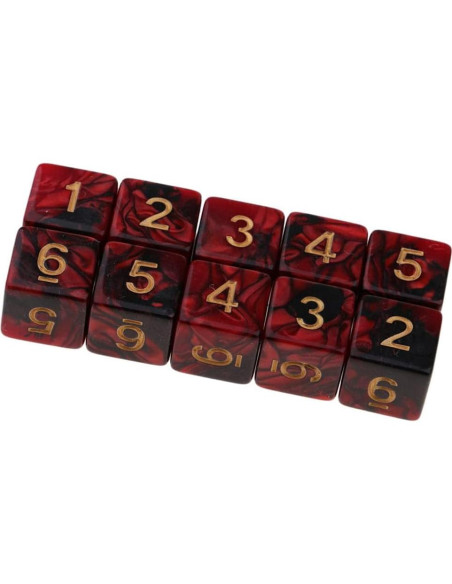 10 Dados Poliedricos D6 Acrílico 16mm Rojo Negro para RPG