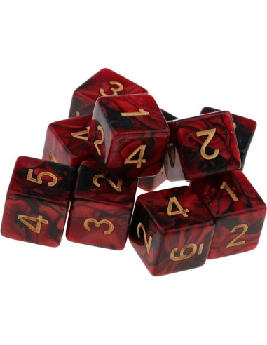 10 Dados Poliedricos D6 Acrílico 16mm Rojo Negro para RPG