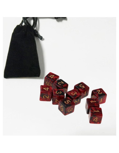 10 Dados Poliedricos D6 Acrílico 16mm Rojo Negro para RPG
