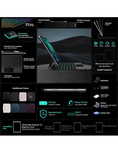 Funda Teclado Typecase para iPad Air 13 y Pro 12.9, Negro