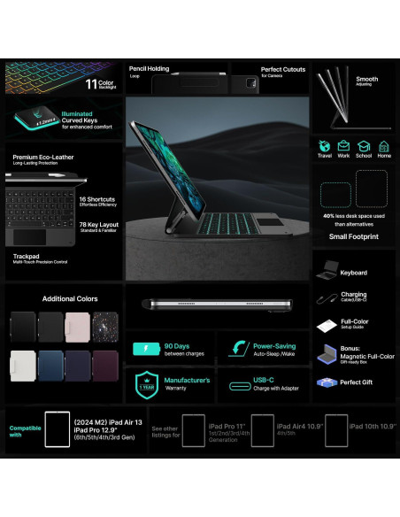 Funda Teclado Typecase para iPad Air 13 y Pro 12.9, Negro