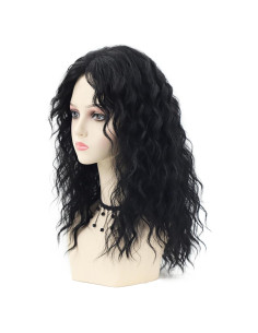 Peluca Larga Negra Rizada con Flequillo SEVENCOLORS 50.8cm