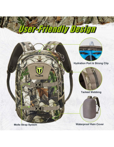 Mochila de Caza TIDEWE 25L Impermeable y Ergonómica