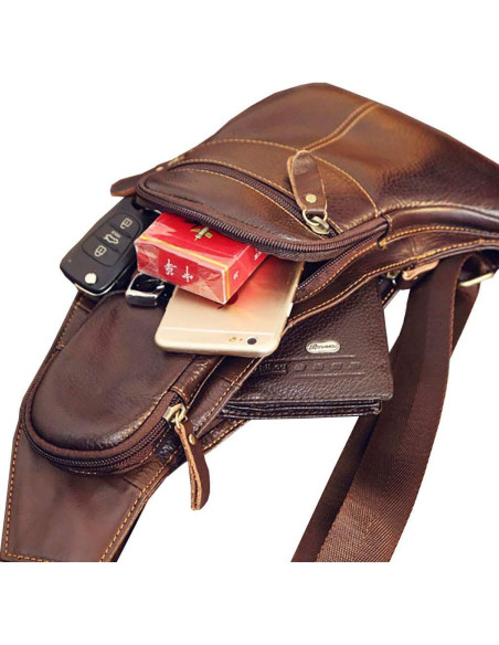 Mochila cruzada Hebetag de cuero para hombres y mujeres