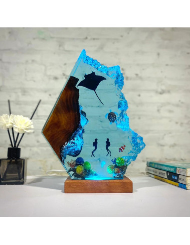 Lámpara de Mesa de Resina Oceánica Hecha a Mano USB