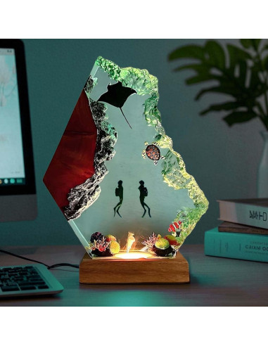 Lámpara de Mesa de Resina Oceánica Hecha a Mano USB