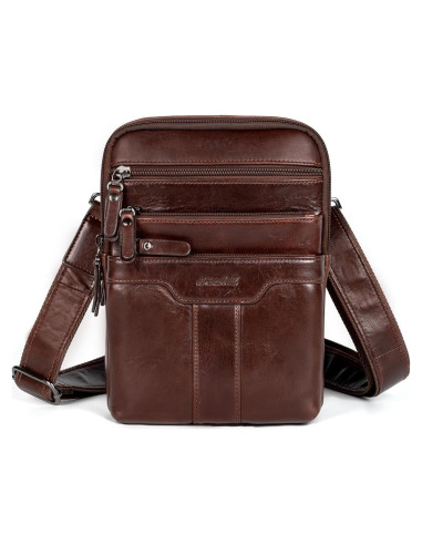 Bolsa Mensajera de Cuero Genuino para Hombre Marrón