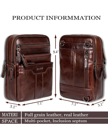 Bolsa Mensajera de Cuero Genuino para Hombre Marrón