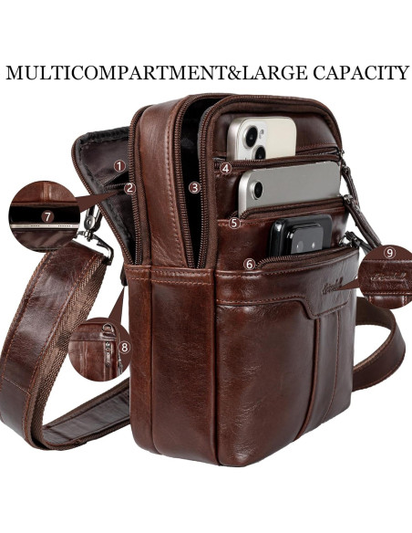 Bolsa Mensajera de Cuero Genuino para Hombre Marrón