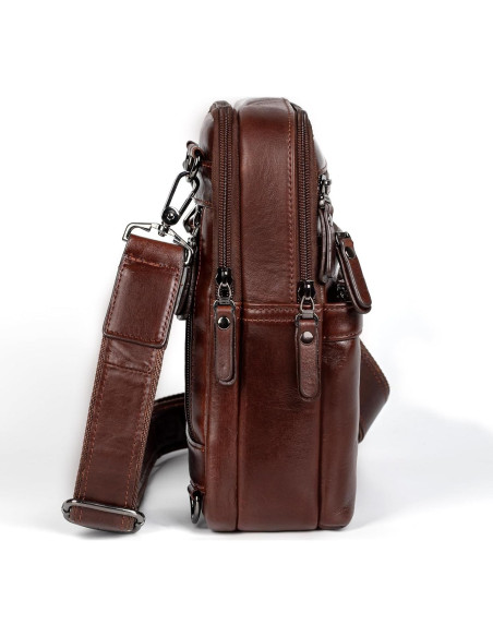 Bolsa Mensajera de Cuero Genuino para Hombre Marrón