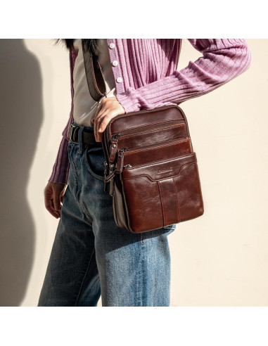 Bolsa Mensajera de Cuero Genuino para Hombre Marrón