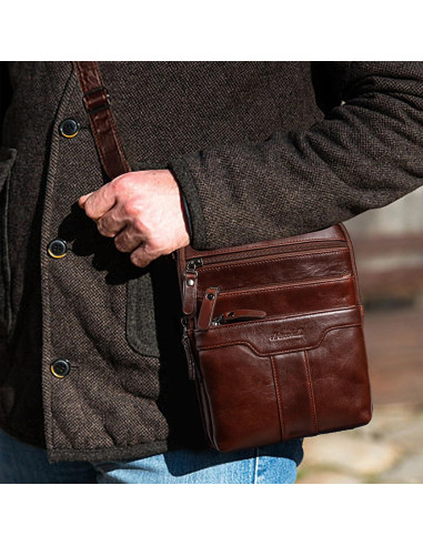 Bolsa Mensajera de Cuero Genuino para Hombre Marrón