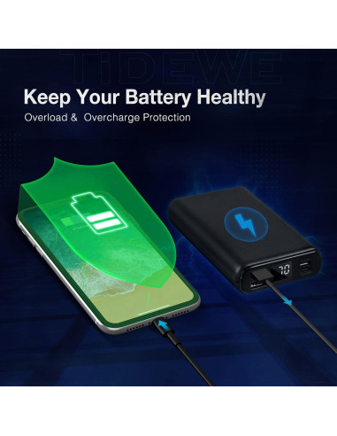 Batería Externa TIDEWE 10000mAh Cargador USB-C Doble Salida