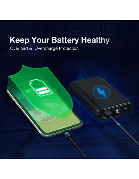 Batería Externa TIDEWE 10000mAh Cargador USB-C Doble Salida