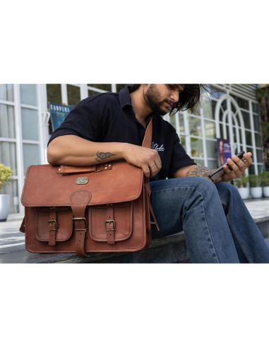 Bolsa de Mensajero de Cuero DHK 45.72cm Vintage para Laptop