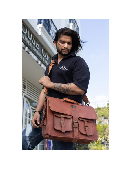 Bolsa de Mensajero de Cuero DHK 45.72cm Vintage para Laptop