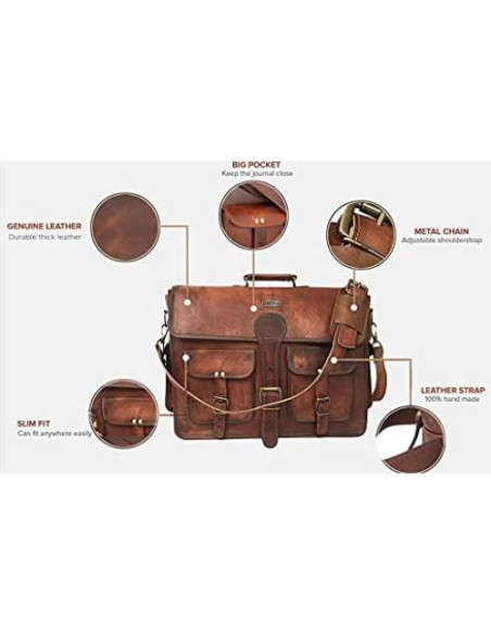 Bolsa de Mensajero de Cuero DHK 45.72cm Vintage para Laptop