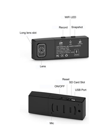 Mini Cámara Espía WiFi 1080P Portátil con Lente Extendida