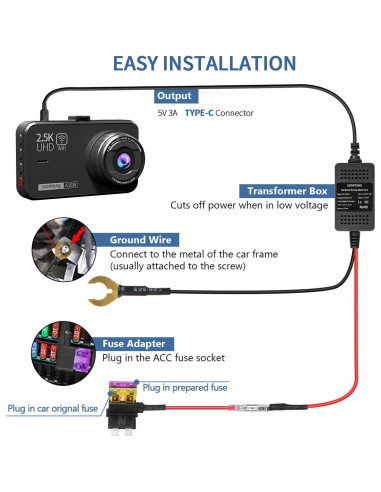 Kit de Cableado Duro USB Tipo C 12V-24V para Cámara