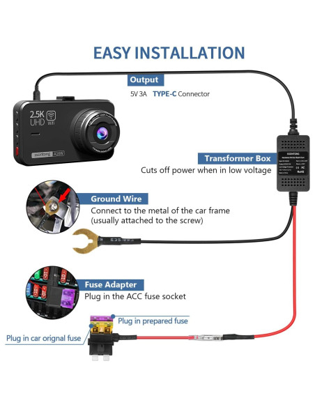 Kit de Cableado Duro USB Tipo C 12V-24V para Cámara