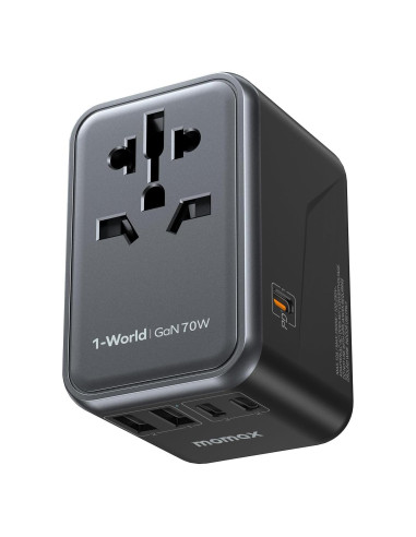 MOMAX Adaptador de Viaje Universal 70W 3 USB-C 2 USB-A
